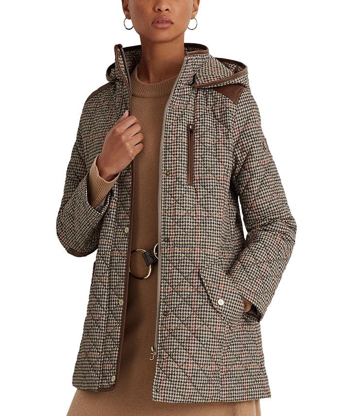Lauren Ralph Lauren Petite Faux-Leather-Trim Hooded Anorak Quilted Coat, Created for Macy's & Rev... | Macys (US)