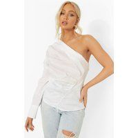 Womens One Shoulder Ruched Top - White - 8, White | Boohoo.com (UK & IE)
