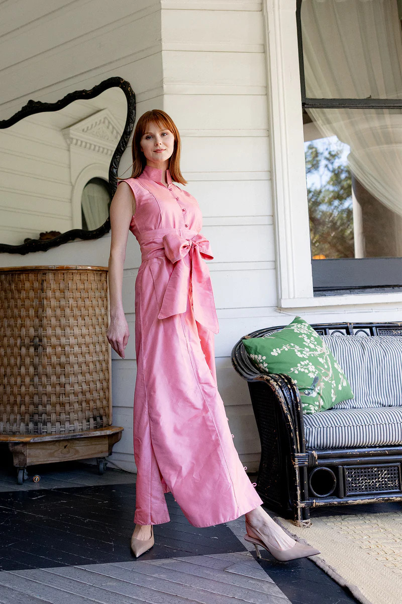 Sleeveless Marrakech Kaftan | Coral Pink Silk Taffeta | SUE SARTOR