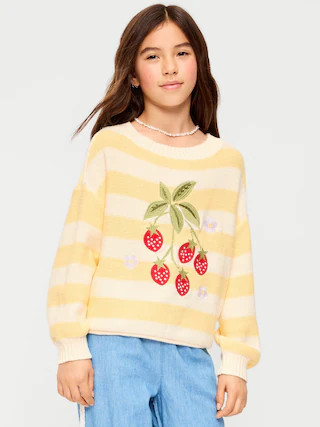 Oversized Long-Sleeve Embroidered Sweater for Girls | Old Navy (US)