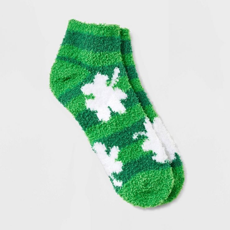Women's Striped Shamrock St. Patrick's Day Cozy Low Cut Socks - Green 4-10 | Target