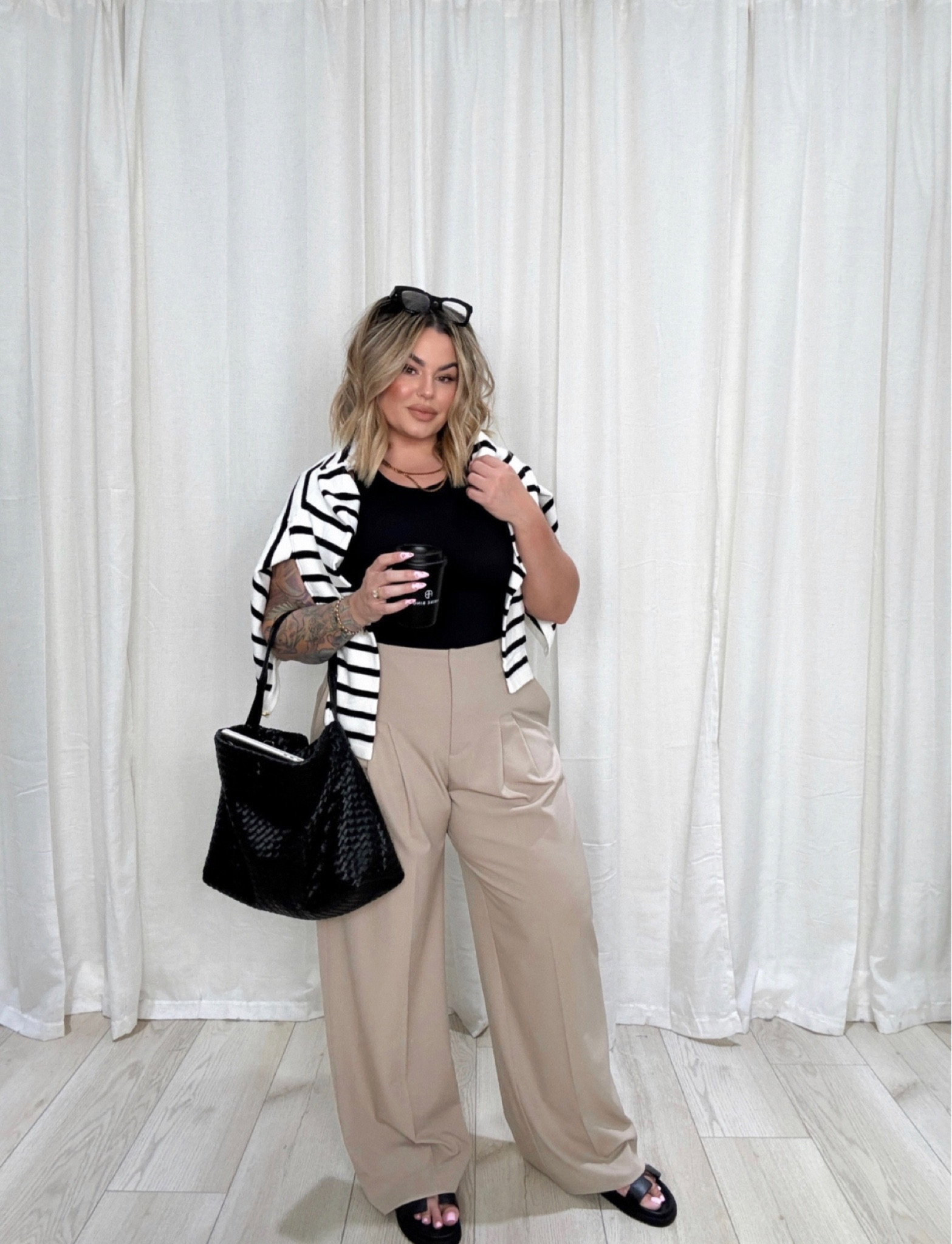 Sweater L 
Pants 32long I’m 5’5 I can do a flat or a heel with these. 
Bodysuit L no bra required it’s compressive linked the nip covers I use tho. 
Use code shayna10 on necklace to save $ I double stacked the necklace in 2 lengths . 
Linked similar sandals that are way more affordable than mine that give the save look. 
Glasses linked are reading glasses not blue light. 

#Midsize #BusinessCasual #Workwear #Abercrombie #Bodysuit #Sweater #AmazonFashion #Amazon #aerie 

#LTKstyletip #LTKsalealert #LTKmidsize

#LTKMidsize #LTKStyleTip #LTKFindsUnder50