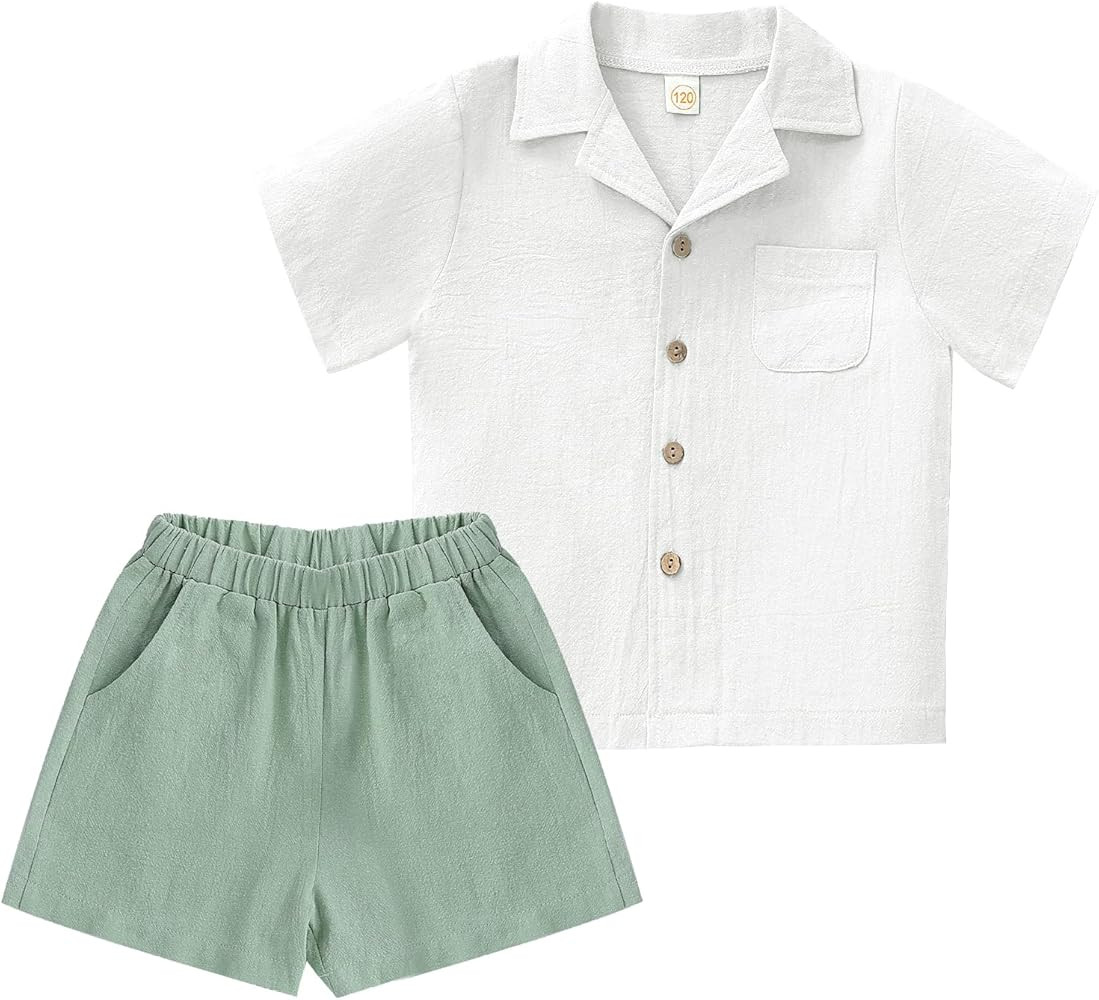 XMWEALTHY Toddler Baby Boy Summer Clothes Color Block Short Sleeve Button-down Shirt Tops + Cotto... | Amazon (US)