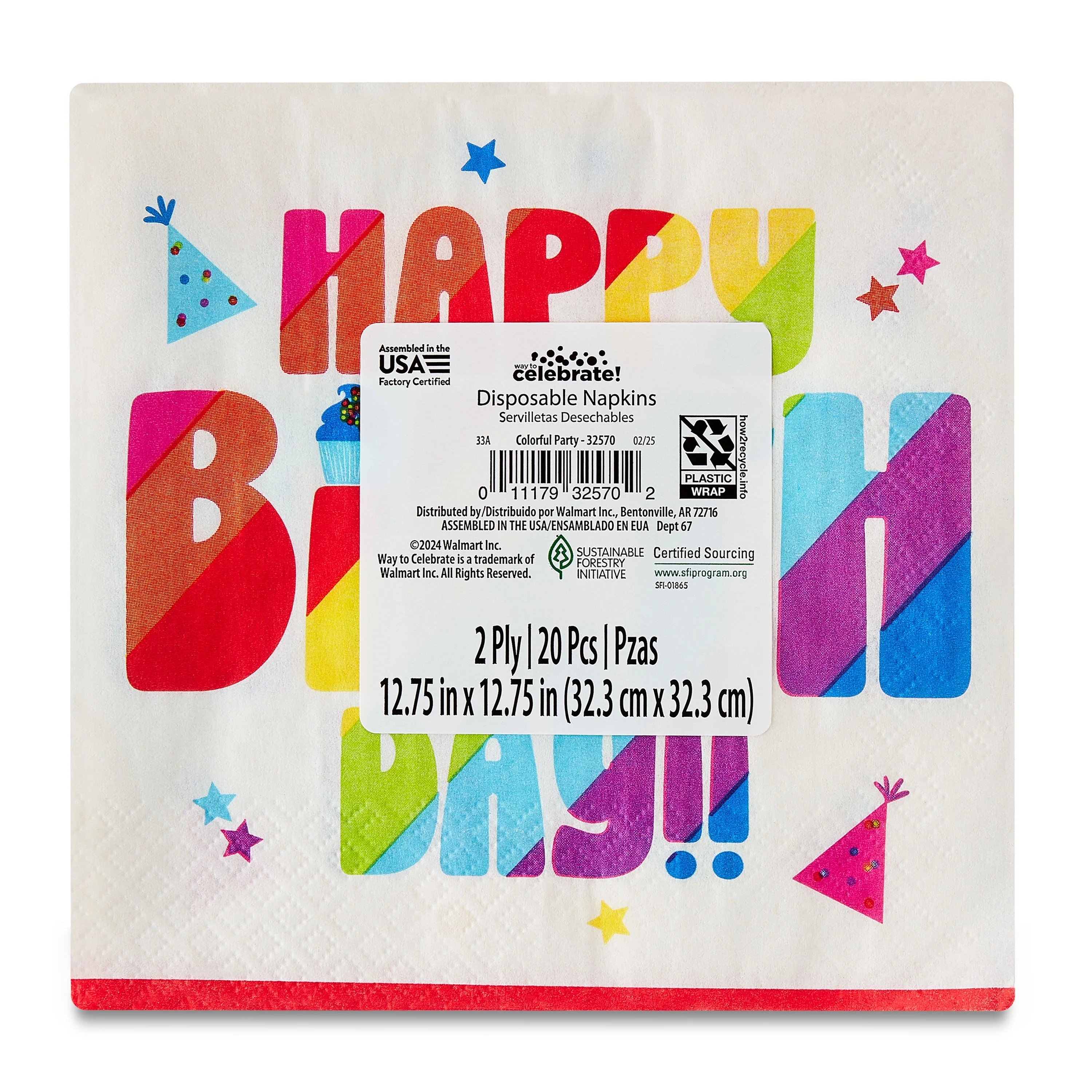 6.5" x 6.5" Disposable Multicolor Happy Birthday Paper Lunch Napkins, 20 Count, by Way To Celebra... | Walmart (US)