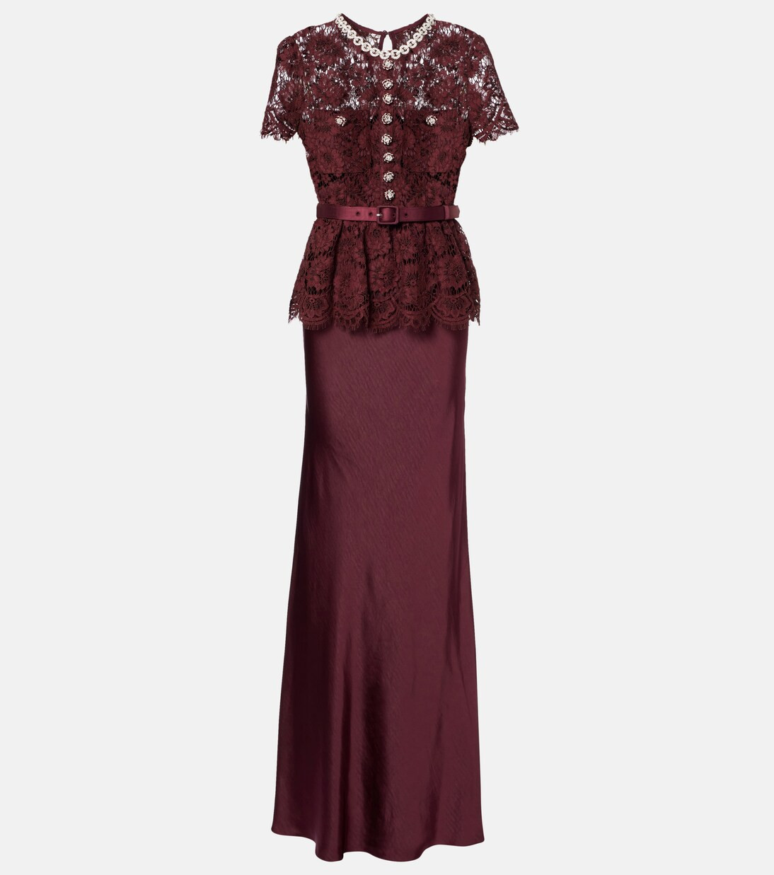 Belted lace and satin maxi dress | Mytheresa (INTL)