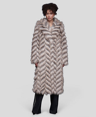 Avec Les Filles Women's Faux Fur Chevron Notch Collar Maxi Coat - Macy's | Macy's