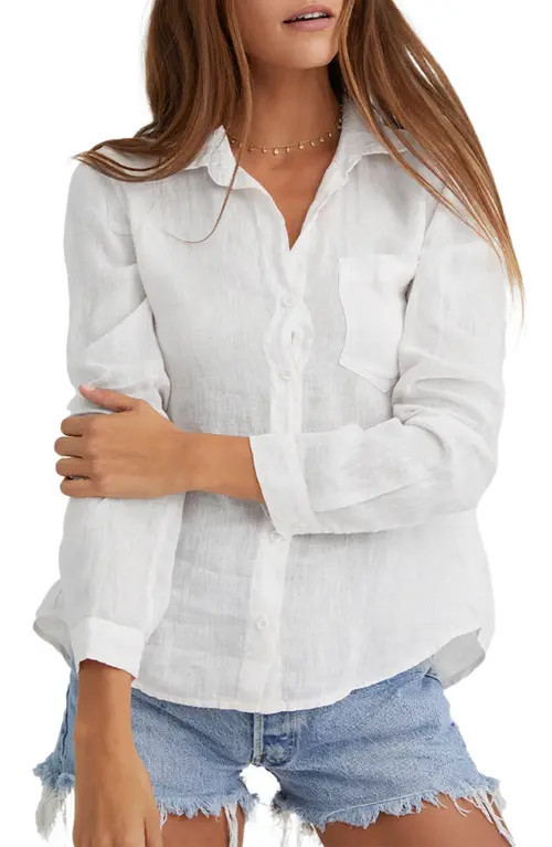 Bella Dahl Garment Dyed Linen Button-Up Shirt in White at Nordstrom, Size Medium | Nordstrom