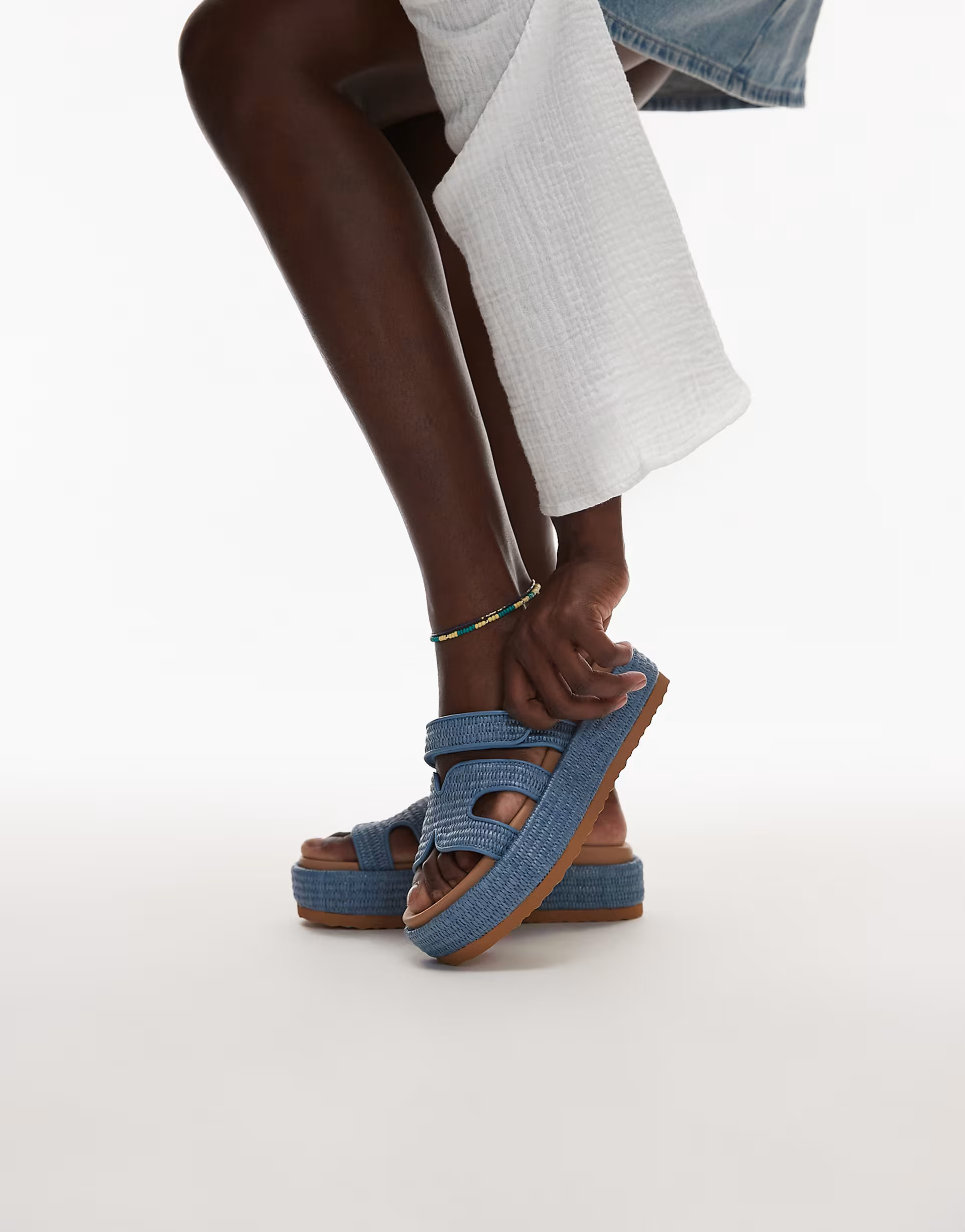 Steve Madden Big Missile chunky flatform sandals in raffia denim | ASOS (Global)