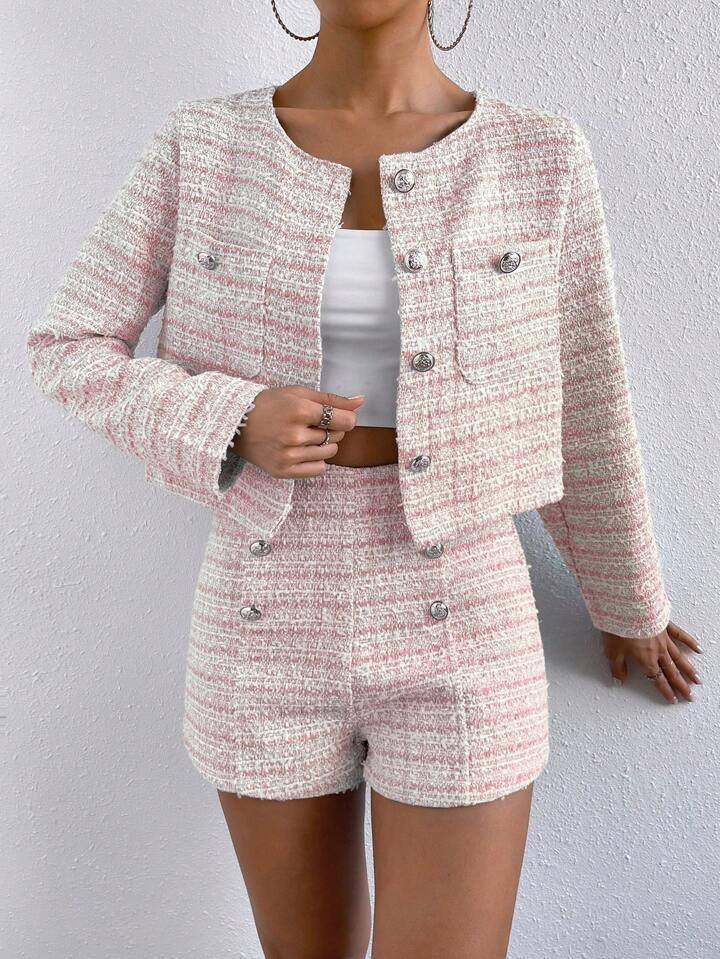 SHEIN Privé Button Front Jacket & Shorts | SHEIN