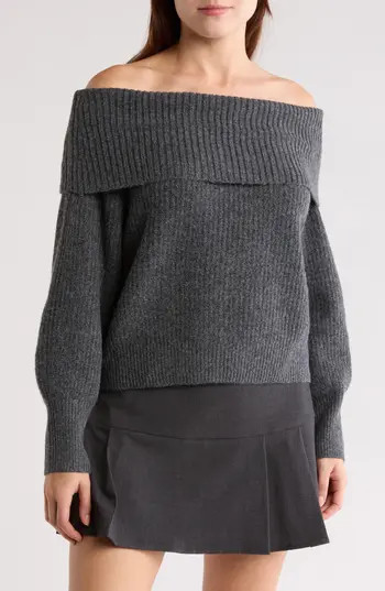 Abound Foldover Off the Shoulder Sweater in Grey Medium Charcoal Heather at Nordstrom Rack | Nordstrom Rack