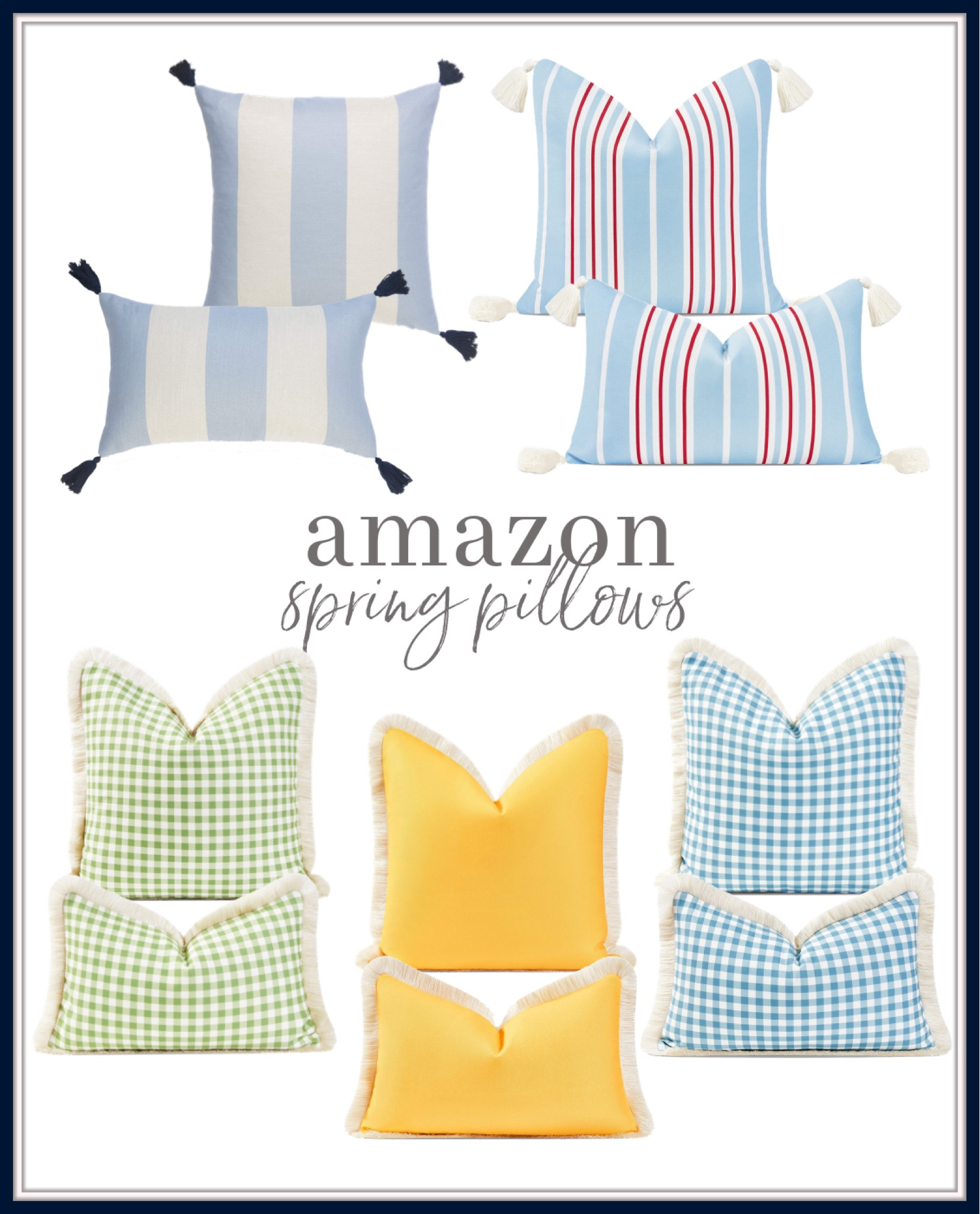 Amazon spring throw pillow covers. Pillow cover solids, gingham and stripes. Fringe trim. 

#LTKSeasonal #LTKunder50 #LTKFind