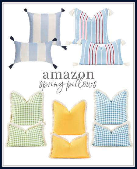 Amazon spring throw pillow covers. Pillow cover solids, gingham and stripes. Fringe trim. 

#LTKSeasonal #LTKunder50 #LTKFind