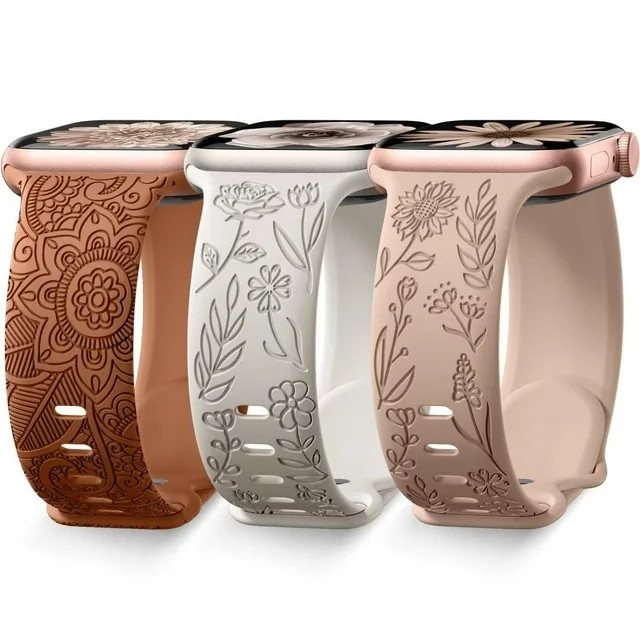 Ouwegaga for Apple Watch Bands 40mm 38mm 41mm for Women Lady Girl, Soft Silicone Floral Engraved ... | Walmart (US)