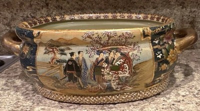 Royal Satsuma Handpainted Ceramic Large Oval Planter Asian Floral Figural Motifs | eBay US
