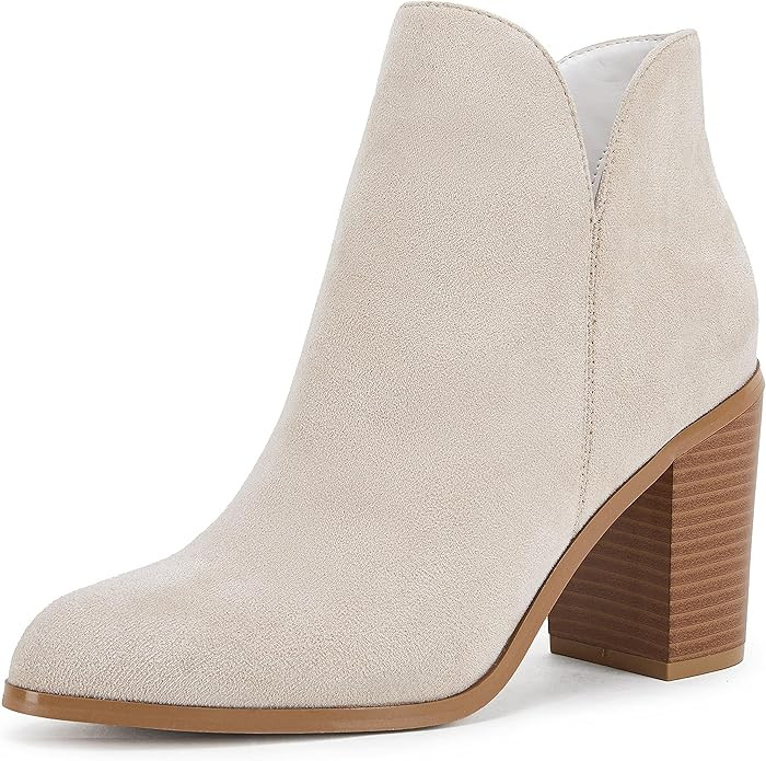LAICIGO Womens V Cut Ankle Boots Side Zipper Chunky Stacked Heel Snakeskin Booties Shoes | Amazon (US)