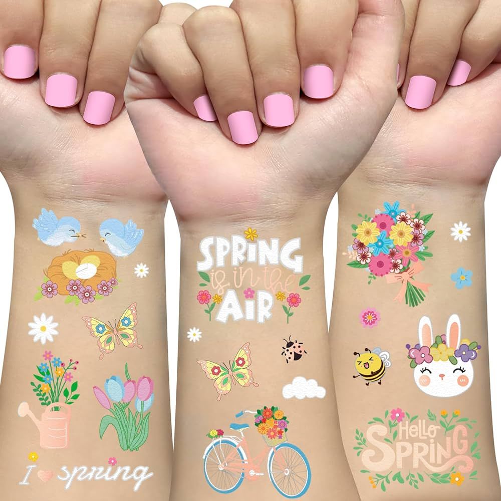 Ovasorve Easter Temporary Tattoos, 52 Glitter Styles Spring Flower Tattoos, Colorful Egg Rabbit B... | Amazon (US)