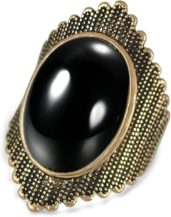 HAIXIAN Gold Oval Black Obsidian Stone Wide Band Ring for Women,Retro14K Yellow Gold Plated Gemst... | Amazon (US)