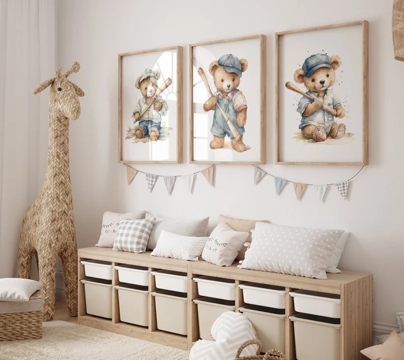 Baseball Nursery Teddy Bear Art Prints | Etsy (US)