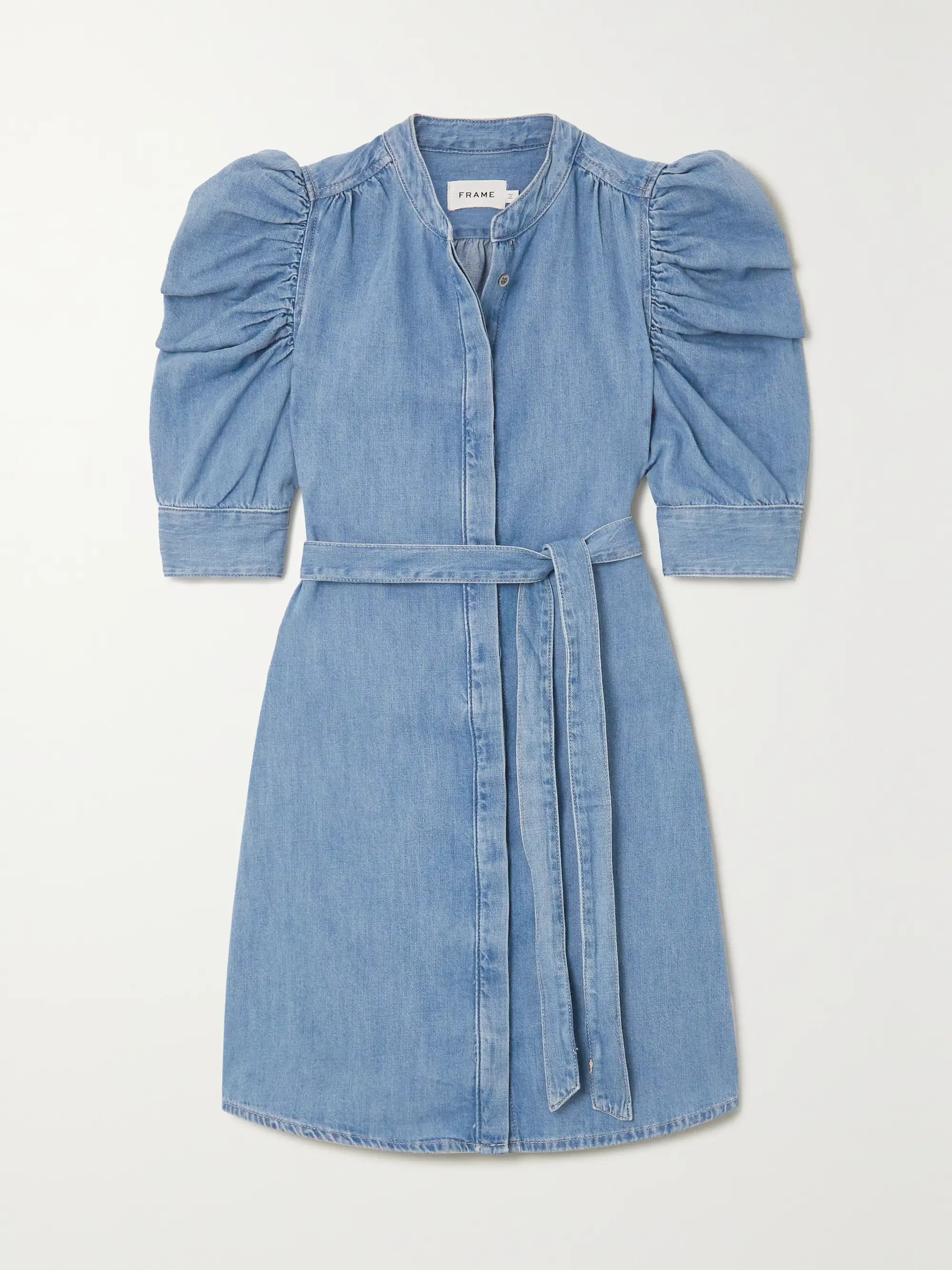 Belted cotton-chambray mini dress | NET-A-PORTER (US)