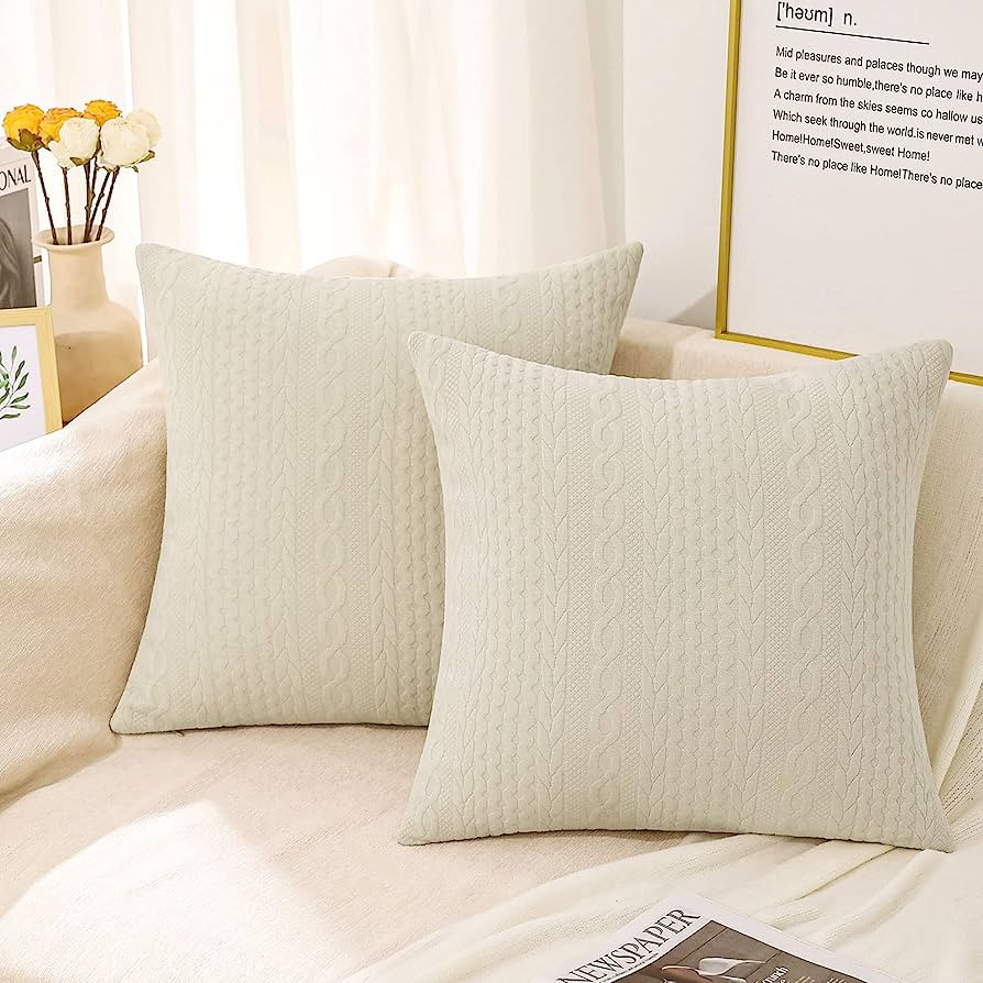 Cikary Decorative Throw Pillow Covers 20x20 Set of 2 for Sofa Bed with Raised Twisted Rope Patter... | Amazon (US)
