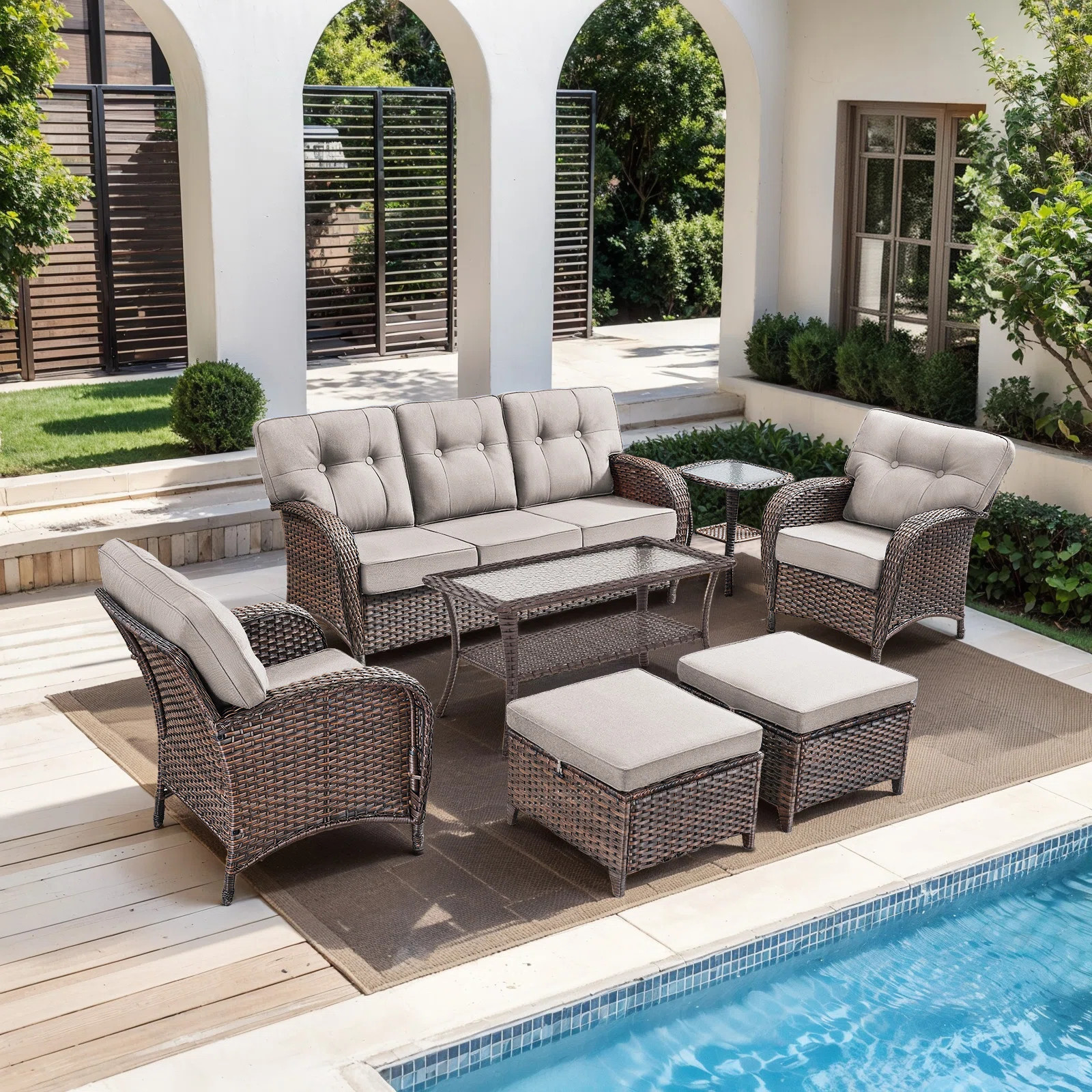 Fiorillo 7-Piece Outdoor Wicker Patio Conversation Set With Cushions/2 Lounge Chairs And Coffee T... | Wayfair North America