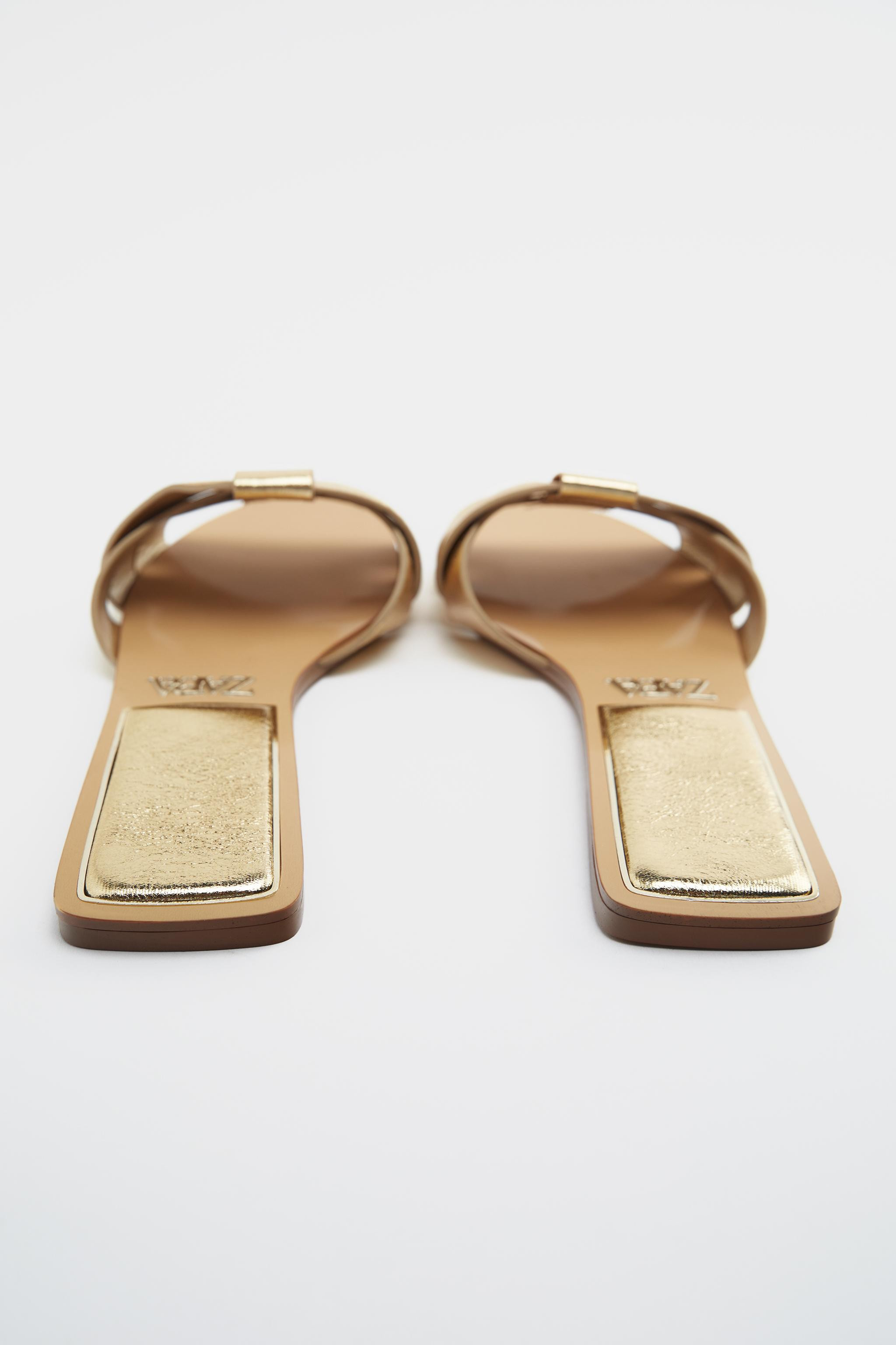 FLAT CROSSED LEATHER SANDALS | Zara US