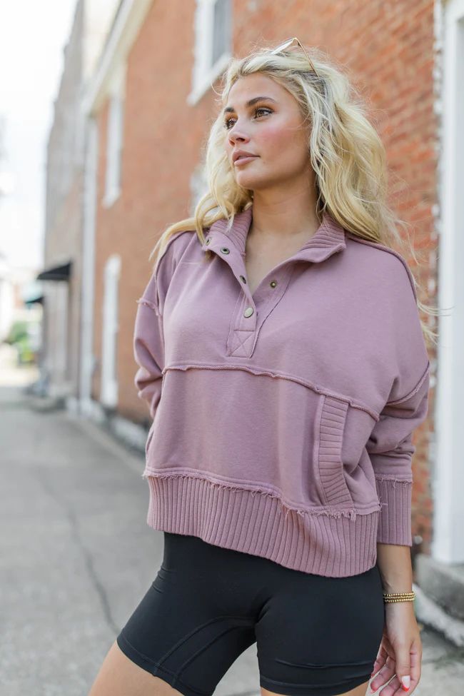 Just Go With It Mauve Crop Henley Pullover | Pink Lily