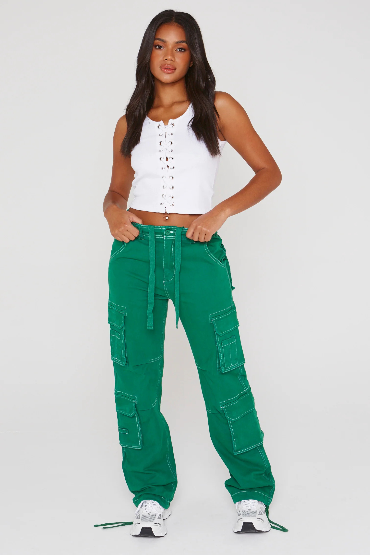 White & Green Contrast Vintage Wide Leg Cargos | Luxe to Kill
