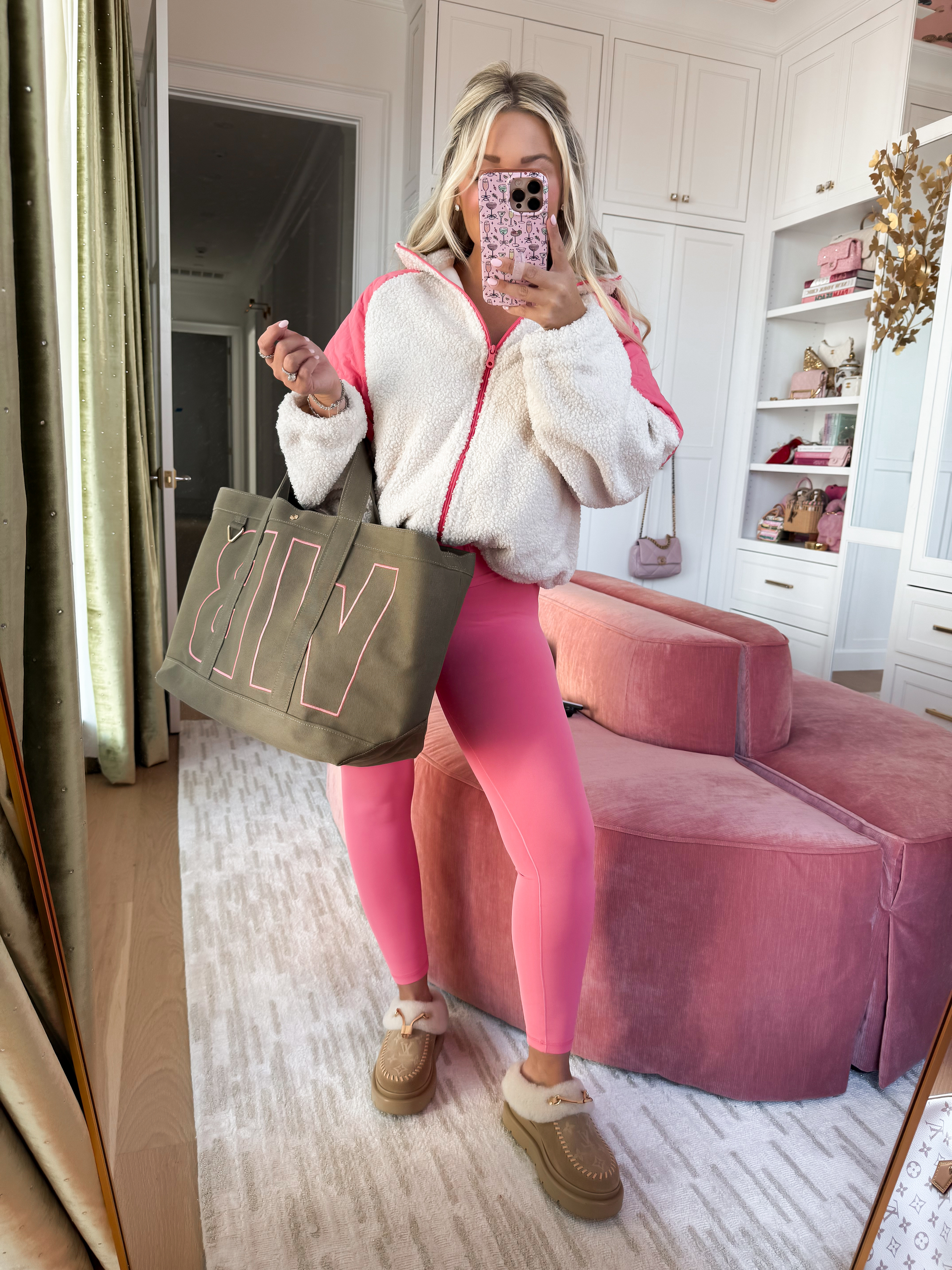 Pink leggings and Sherpa coat. Wearing a size medium in both  

#LTKgrwm #LTKootd