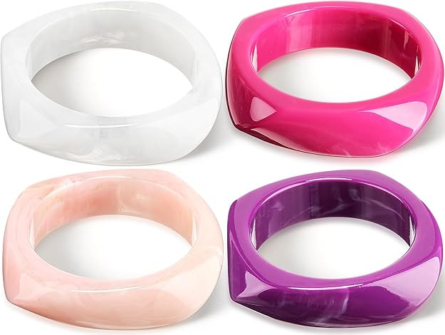 Amazon.com: Landical 4 Pcs Colorful Square Acrylic Resin Bangle Bracelet Wide Geometric Irregular... | Amazon (US)
