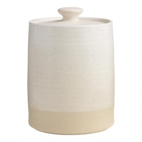 Tipton Medium Ivory Speckled Ceramic Storage Canister | World Market