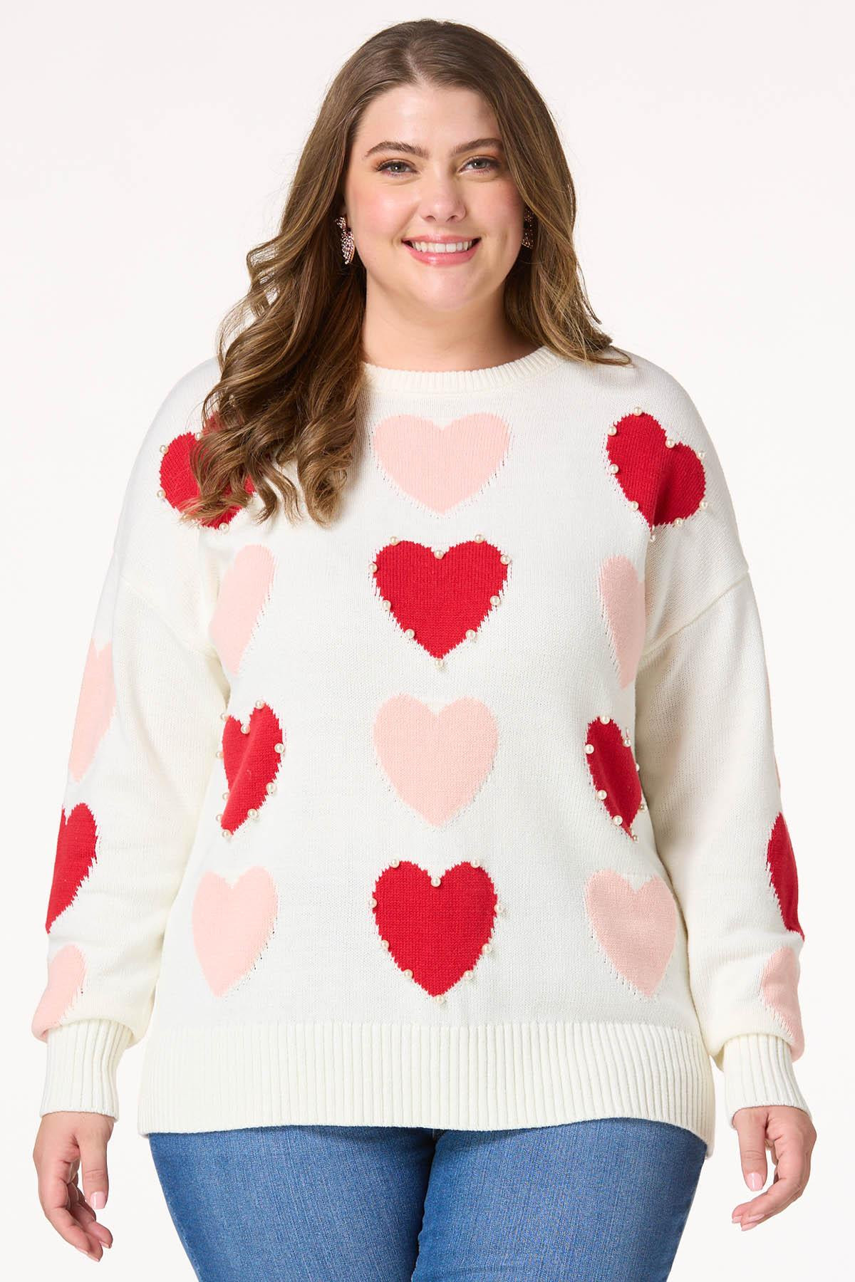 Plus Size Heart Print Pearly Sweater | Cato Fashions