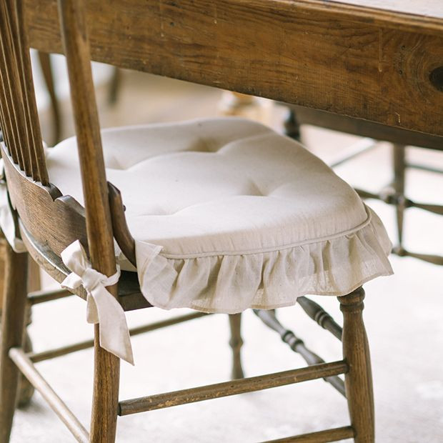 Neutral Farmhouse Ruffled Chair Cushion Set of 4 | Antique Farm House