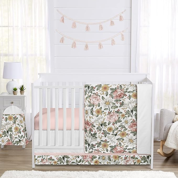 Sweet Jojo Designs Blush Pink Yellow Vintage Floral Boho Girl Baby Crib Bedding Set Infant Nurser... | Amazon (US)