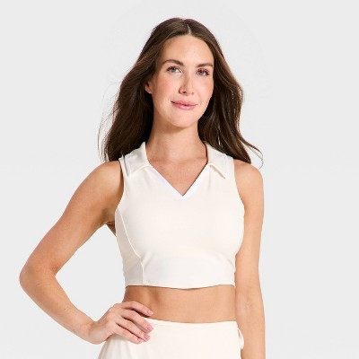 Women's Everyday Soft Light Support Polo Sports Bra - All In Motion™ Cream S | Target