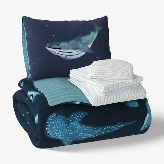 Mainstays Kids Ocean Reversible Comforter Set with Sheets, Twin, 5 Pieces | Walmart (US)