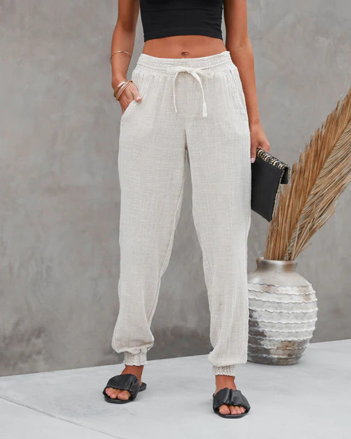 Isla Cotton Pocketed Mineral Wash Jogger Pants - Sand | VICI