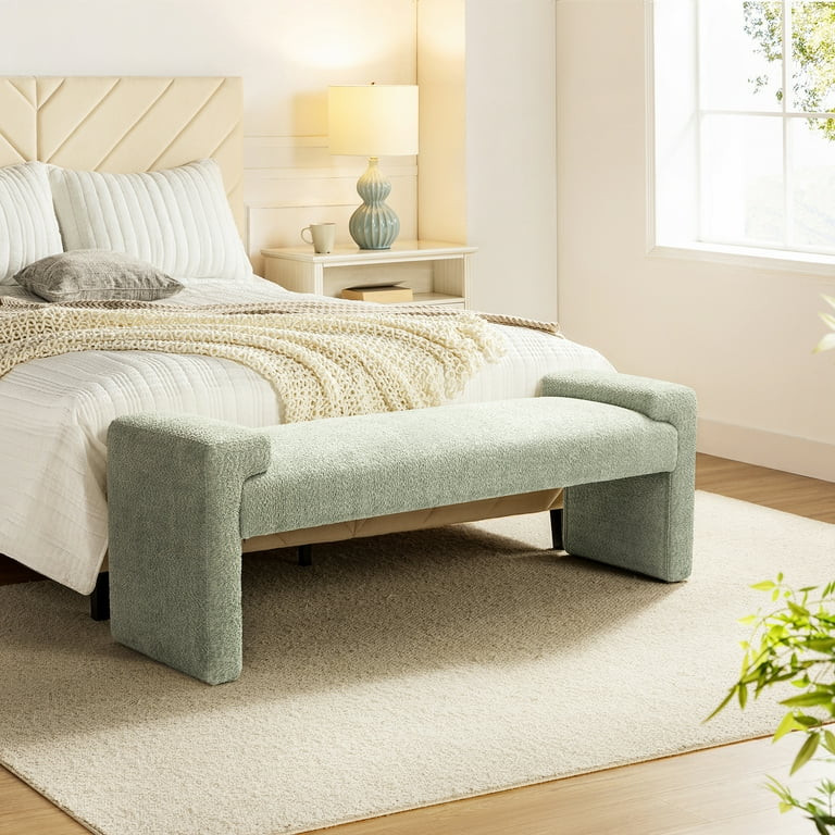 58" Ottoman Bench Upholstered Chenille Fabric Bed End Foot Stool Accent Footrest Wood Legs Entryw... | Walmart (US)