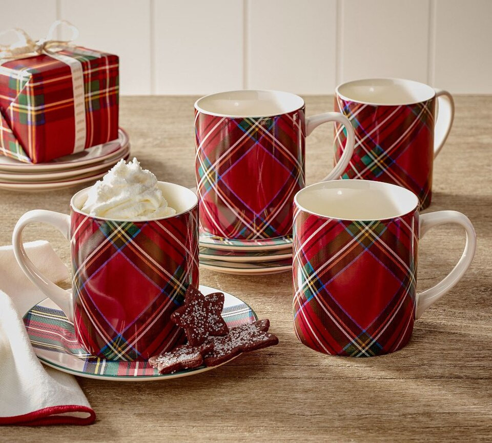 Stewart Plaid Stoneware Mugs – Set of 4 | Pottery Barn UK
