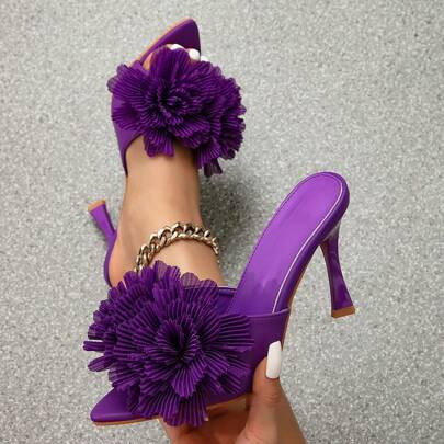 Fashionable Purple Stiletto Heeled Sandals For Women, Pointed Toe & Slip-Resistant Sole Design, Perfect For Spring/Summer Parties | SHEIN