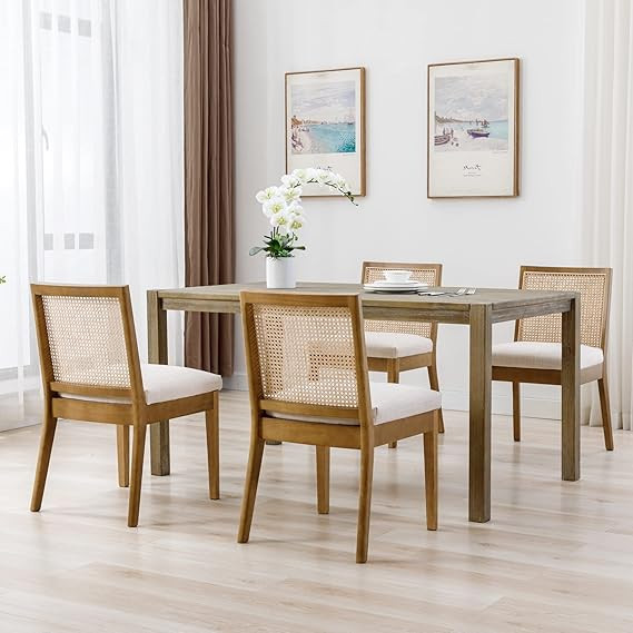 Rattan Dining Chairs Set of 4 Natural Wooden Dining Room Chairs Rectangle Cane Country Kitchen Ch... | Amazon (US)