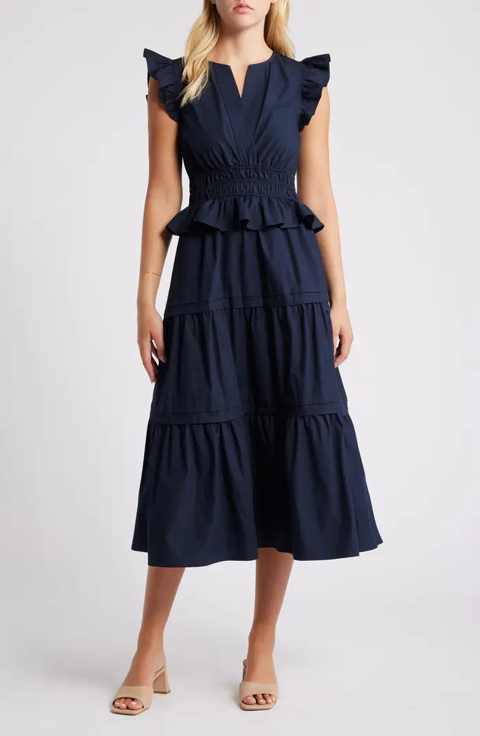 Flutter Sleeve Tiered Cotton Dress | Nordstrom