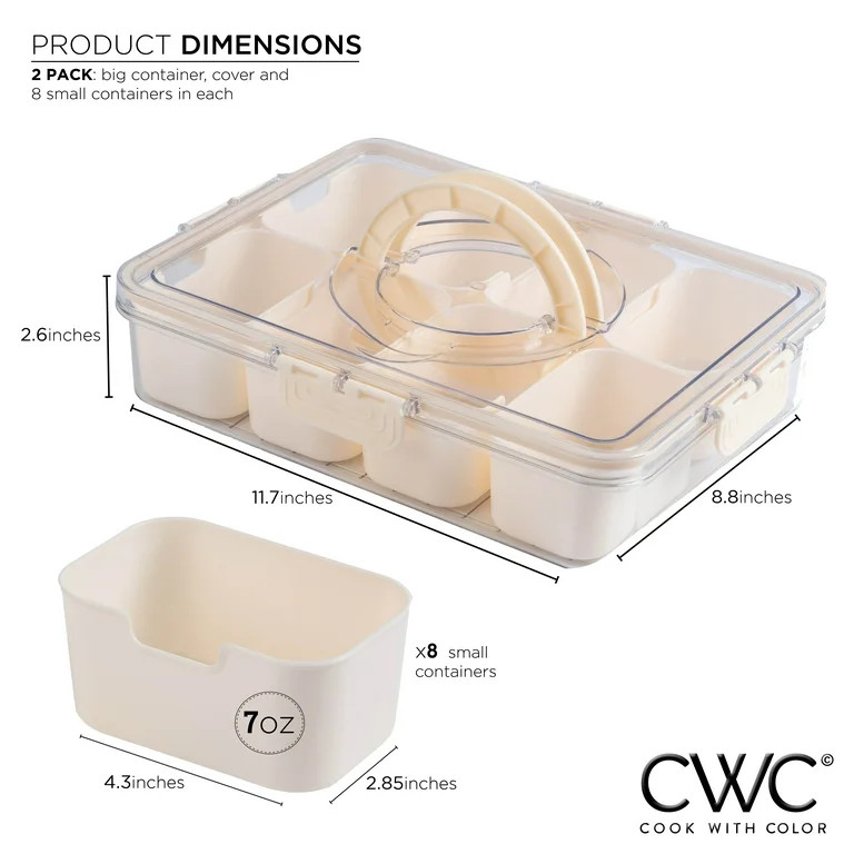 COOK WITH COLOR 8-Compartment Snackle Box Container Divided Serving Tray with Lid, Cream | Walmart (US)