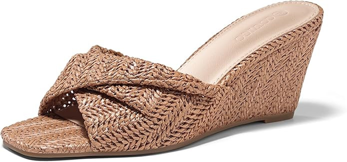 Coutgo Womens Wedge Sandals Espadrilles Square Open Toe Slip On High Heels Slides Summer Beach Sh... | Amazon (US)