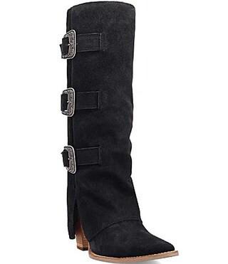 Dingo Buckle Bunny Suede Cuffed Buckle Hardware Knee High Western Boots - 6 | Dillard's
