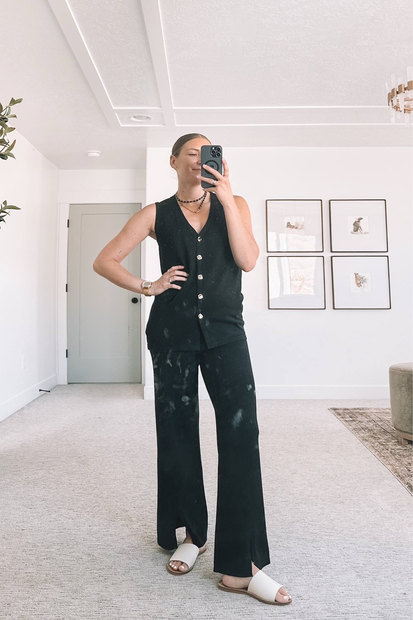 Summer Outfits - The black set I have been living in lately. Sleek, comfortable, under $70, and it goes with everything already in your closet. Sizing note: I wish I had gone up to a medium in this one, it runs a little snug in the hips. Everything is linked, tap to shop.

#LTKootd #LTKgrwm #LTKmomlife