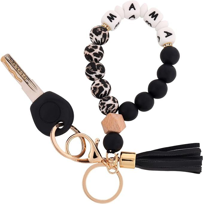 BAOSIWA Silicone Key Ring Bracelet Wristlet Keychain Unique Beaded Bangle Key Chains for Women wi... | Amazon (US)