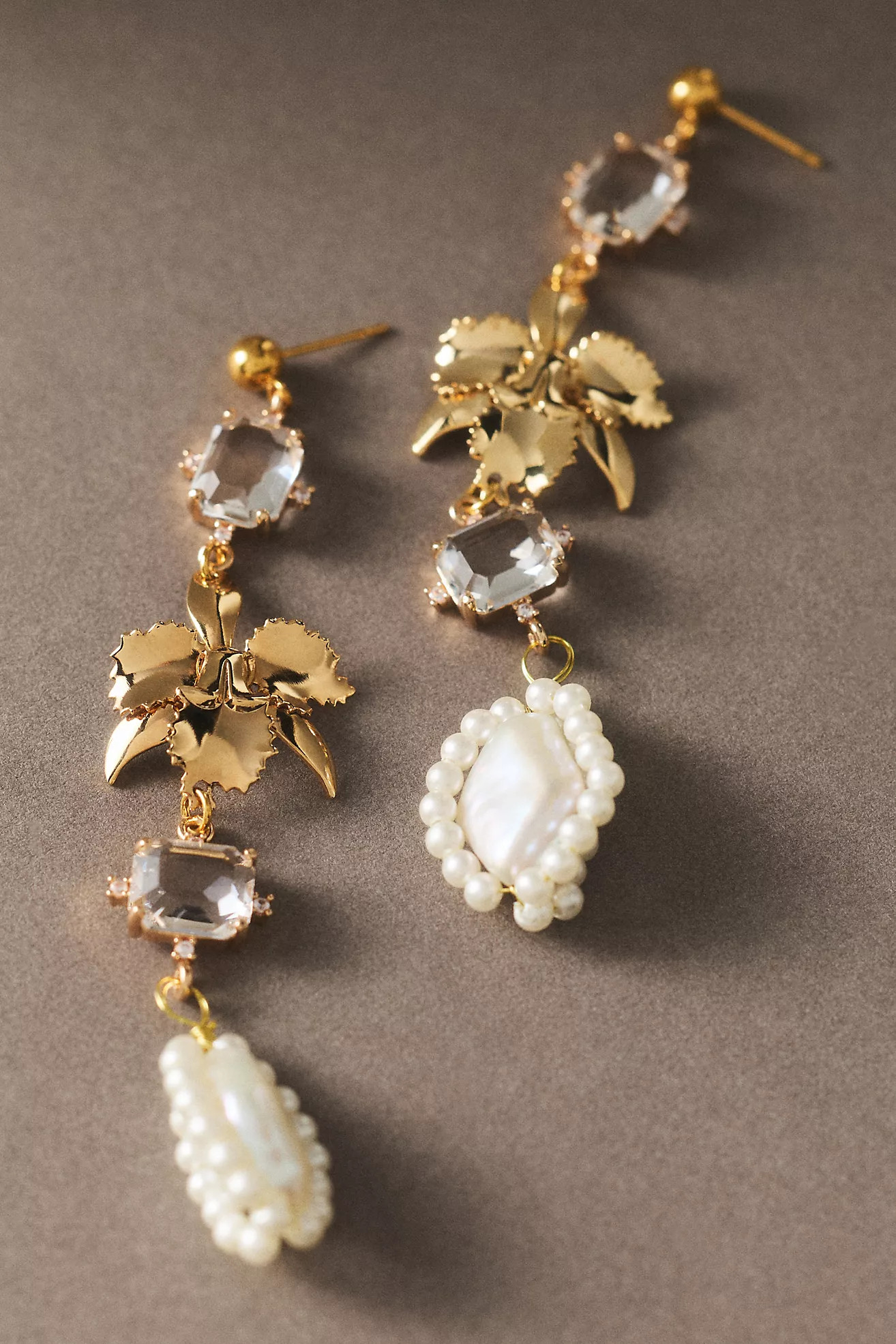 Twigs & Honey Crystal Gilded Orchid Drop Earrings | Anthropologie (US)