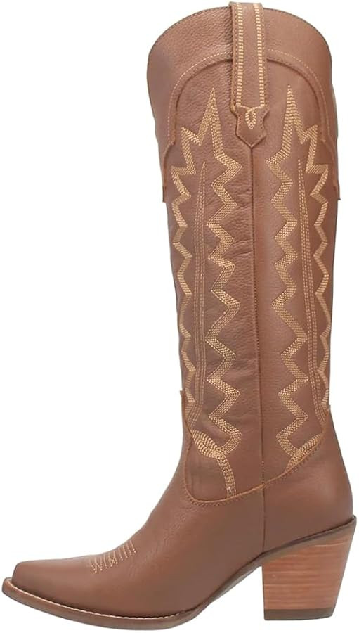 Dingo Womens High Cotton Embroidery Snip Toe Casual Boots Knee High Mid Heel 2-3" - Black | Amazon (US)