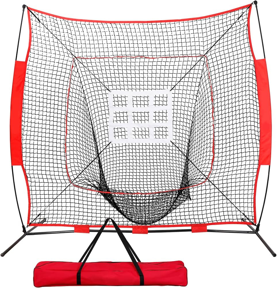 7' x 7' Baseball Softball Practice Net w/Strike Zone Batting Pitching Training Practice Net w/Car... | Amazon (US)